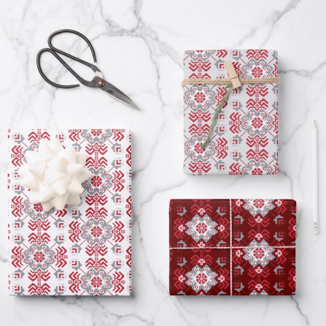 Latvian Auseklis Folk art geometric medallion Wrapping Paper Sheets (Front)