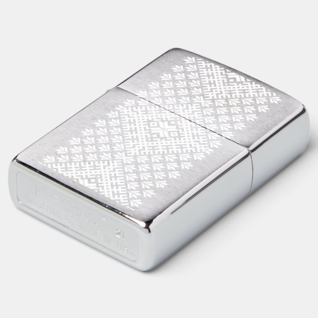 Latvian belt traditional belt folk pattern white zippo lighter (Angled)
