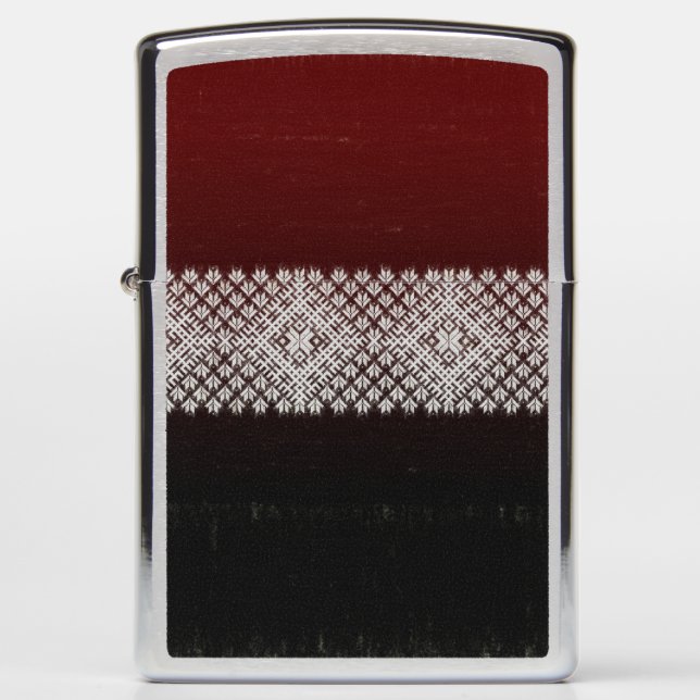 Latvian belt traditional folk pattern Black red Zippo Lighter (Front)