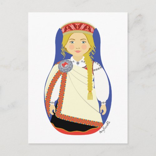 Latvian Blonde Matryoshka Postcard