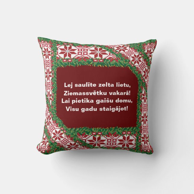 Latvian Christmas Folk Song I Tautasdziesma Throw Pillow (Front)