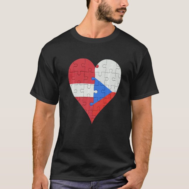 Latvian Czech Flag Heart T-Shirt (Front)