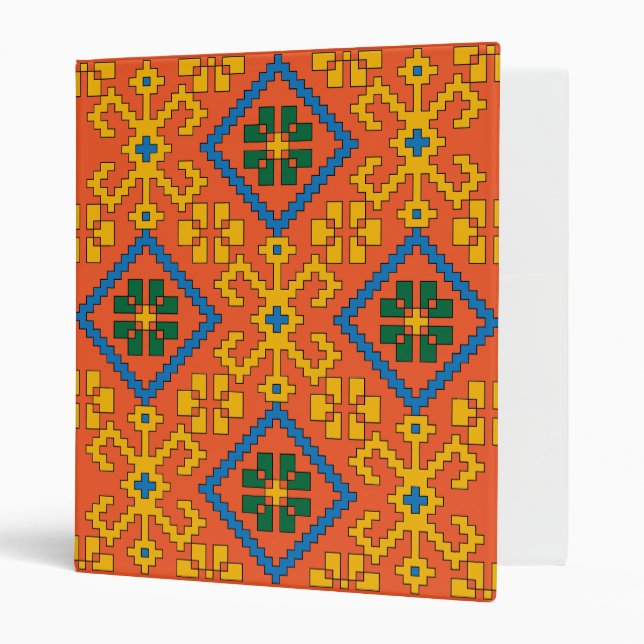 Latvian Ethnic orange blue folk art from Alsunga Binder (Front/Inside)