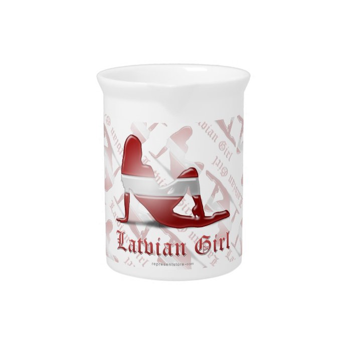 Latvian Girl Silhouette Flag Beverage Pitcher