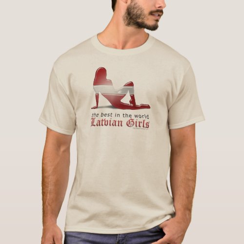 Latvian Girl Silhouette Flag T_Shirt