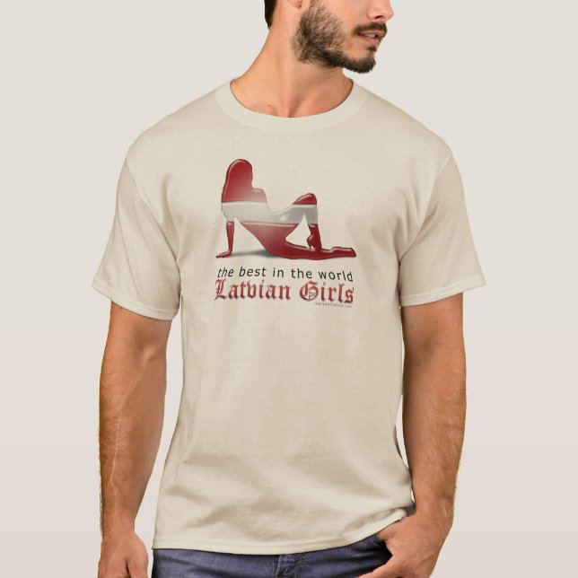 Latvian Girl Silhouette Flag T-Shirt (Front)