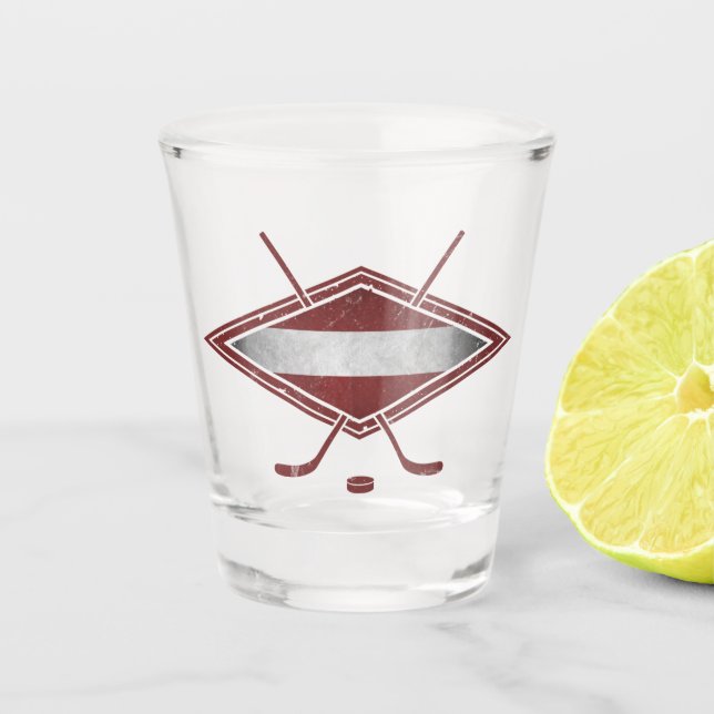 Latvian Hockey Flag Logo Latvia Shot Glass (Front)