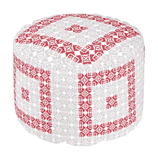 Latvian Morning SUN geometric pattern I Pouf (Angled Front)