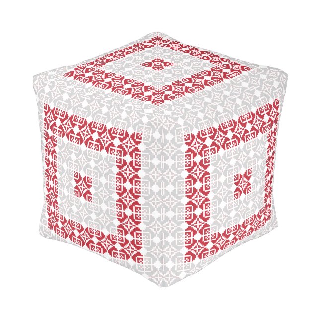 Latvian Morning SUN geometric pattern I Pouf (Angled Front)