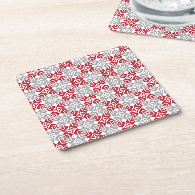 Latvian Morning SUN geometric pattern III Square Paper Coaster (Angled)