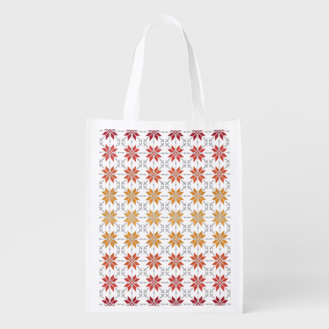 Latvian Morning SUN geometric pattern IV Grocery Bag (Front)