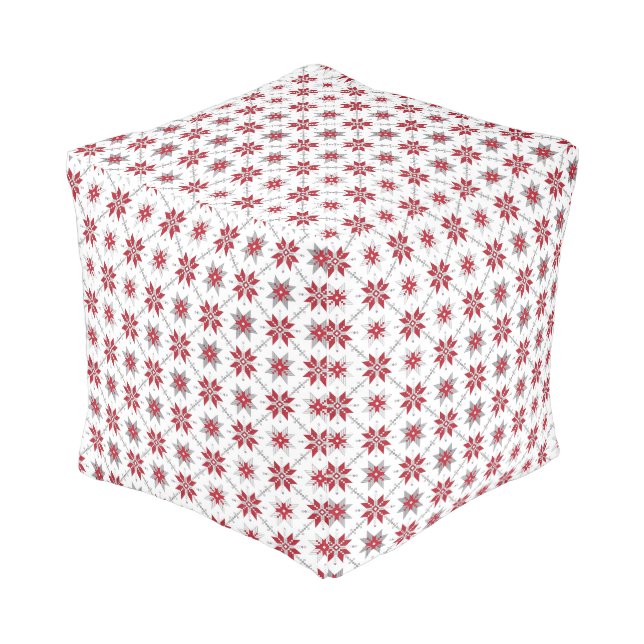 Latvian Morning SUN geometric pattern V Pouf (Angled Front)