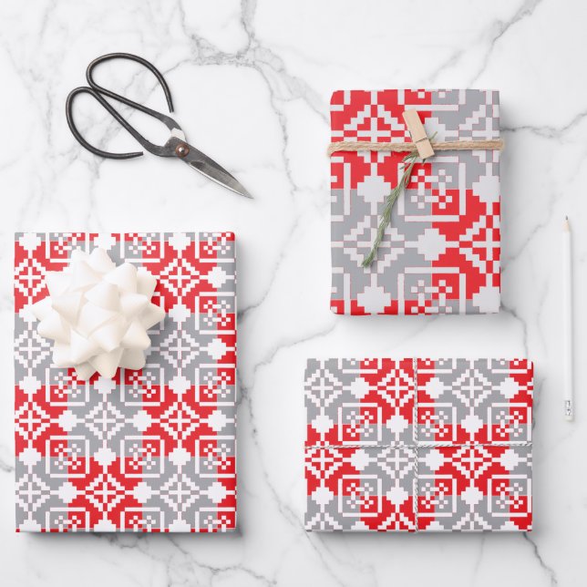 Latvian Morning SUN geometric pattern VI Wrapping Paper Sheets (Front)