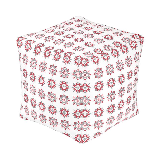 Latvian Morning SUN geometric pattern VII Pouf (Angled Front)