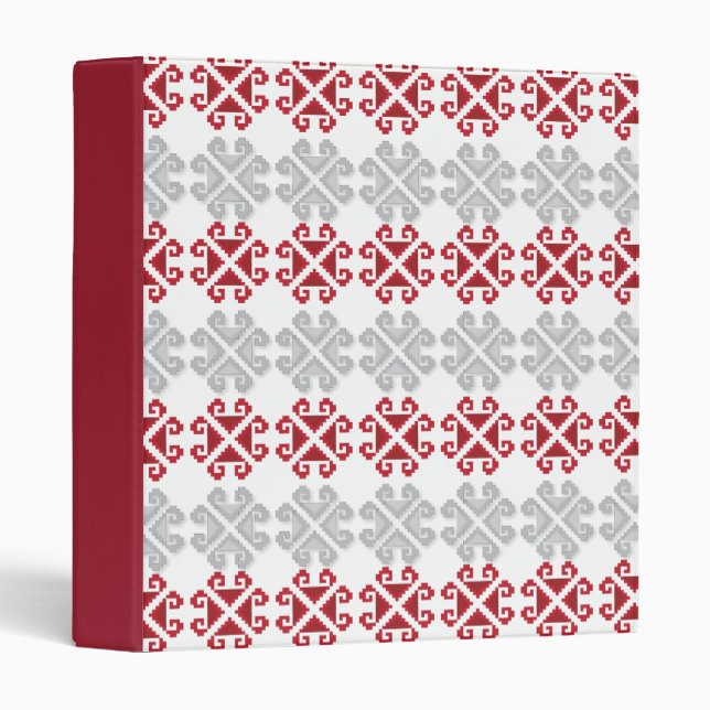 Latvian red and gray geometric Moon cross 3 Ring Binder (Front/Spine)