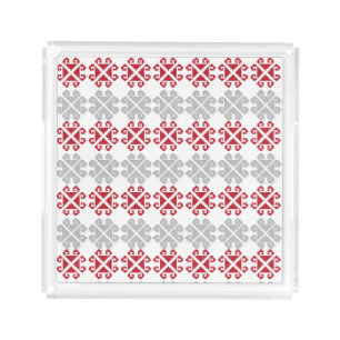 Latvian red and gray geometric Moon cross Acrylic Tray