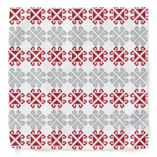 Latvian red and gray geometric Moon cross Bandana (Front)