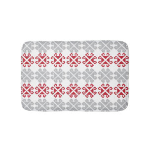 Latvian red and gray geometric Moon cross Bath Mat