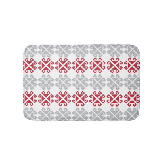 Latvian red and gray geometric Moon cross Bath Mat (Front)