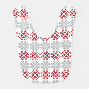 Latvian red and gray geometric Moon cross Bib