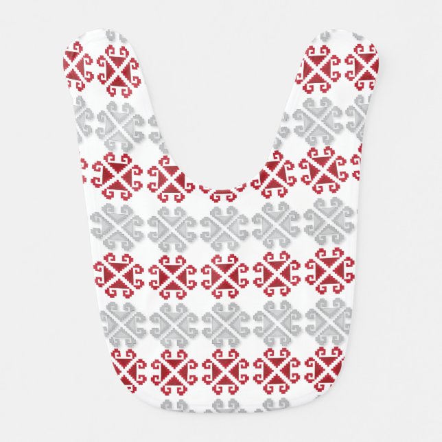 Latvian red and gray geometric Moon cross Bib (Front)