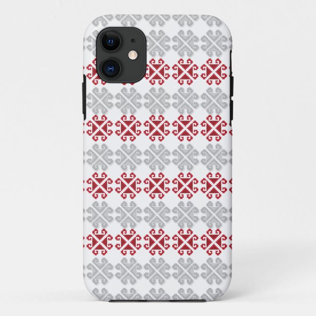Latvian red and gray geometric Moon cross Case-Mate iPhone Case (Back)