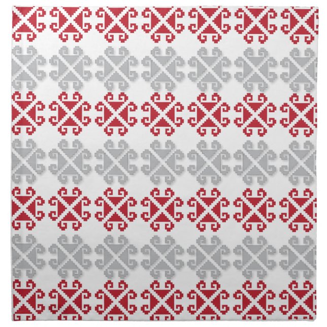Latvian red and gray geometric Moon cross Cloth Napkin (Front)
