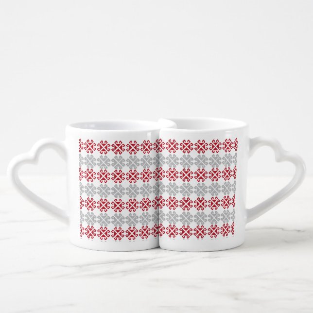 Latvian red and gray geometric Moon cross Coffee Mug Set (Front Nesting)