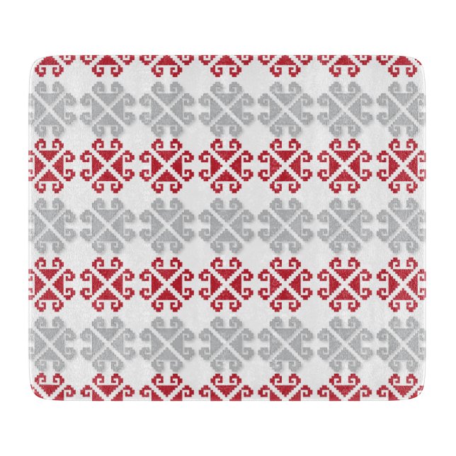 Latvian red and gray geometric Moon cross Cutting Board (Front)