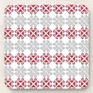 Latvian red and gray geometric Moon cross Drink Coaster