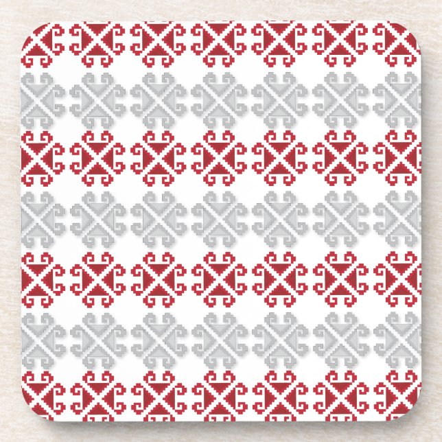 Latvian red and gray geometric Moon cross Drink Coaster (Front)