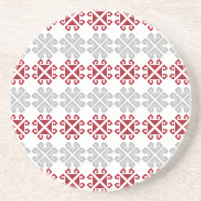 Latvian red and gray geometric Moon cross Drink Coaster (Front)