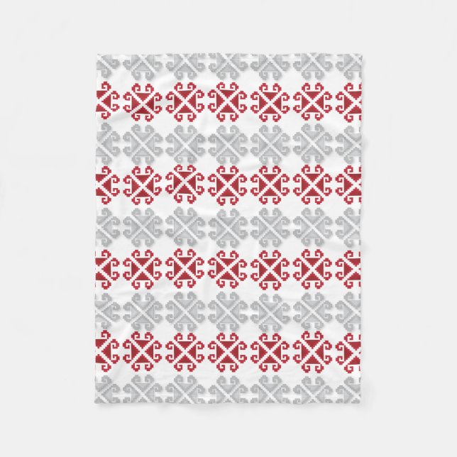 Latvian red and gray geometric Moon cross Fleece Blanket (Front)
