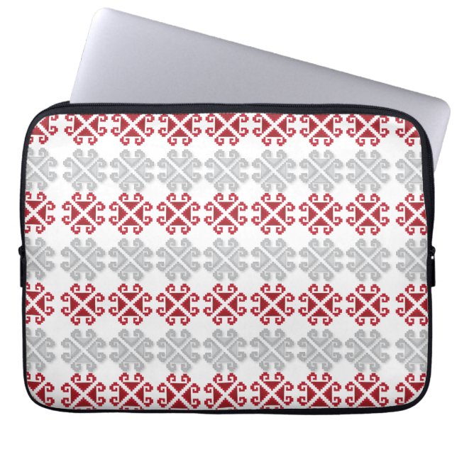 Latvian red and gray geometric Moon cross Laptop Sleeve (Front)