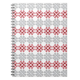 Latvian red and gray geometric Moon cross Notebook
