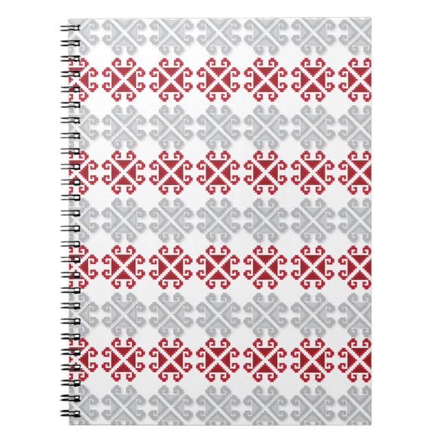 Latvian red and gray geometric Moon cross Notebook (Front)