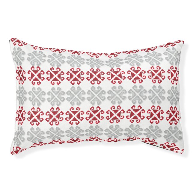 Latvian red and gray geometric Moon cross Pet Bed (Front)
