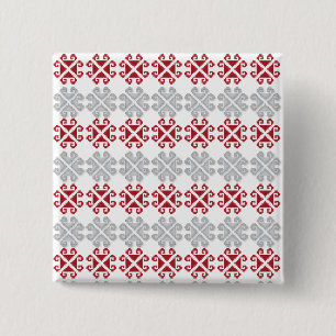 Latvian red and gray geometric Moon cross Pinback Button