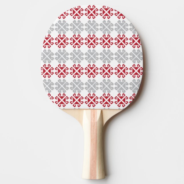 Latvian red and gray geometric Moon cross Ping-Pong Paddle (Front)