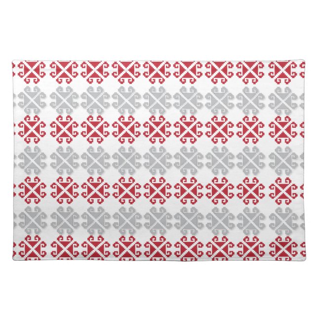 Latvian red and gray geometric Moon cross Placemat (Front)