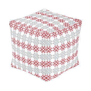 Latvian red and gray geometric Moon cross Pouf