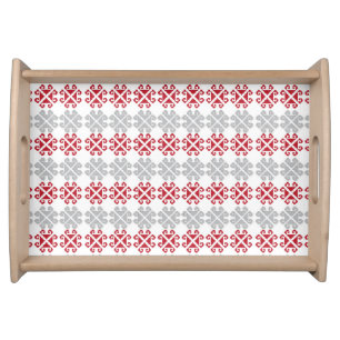 Latvian red and gray geometric Moon cross Serving Tray
