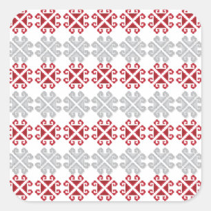Latvian red and gray geometric Moon cross Square Sticker