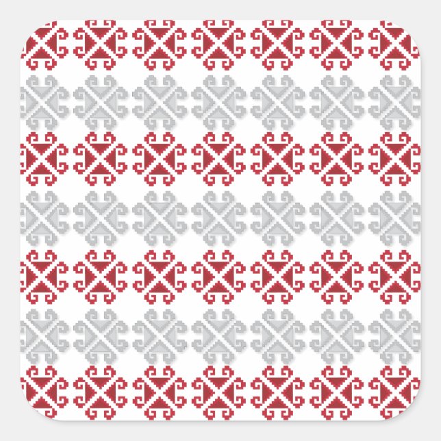 Latvian red and gray geometric Moon cross Square Sticker (Front)
