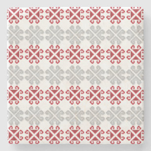 Latvian red and gray geometric Moon cross Stone Coaster