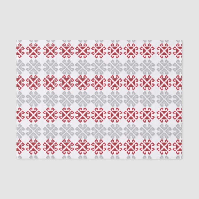 Latvian red and gray geometric Moon cross Tissue Paper (Front)