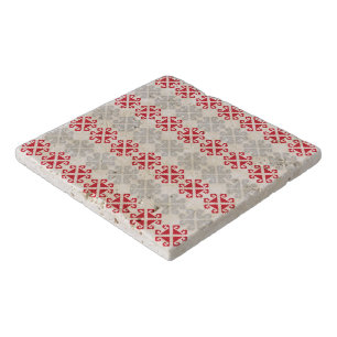 Latvian red and gray geometric Moon cross Trivet