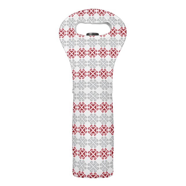 Latvian red and gray geometric Moon cross Wine Bag (Back)