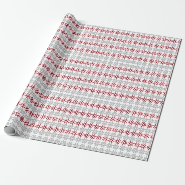 Latvian red and gray geometric Moon cross Wrapping Paper (Unrolled)