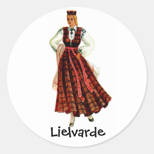 Latvian regional costume for Lielvarde Classic Round Sticker